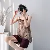 Pijama Fino de Algodón y Seda de Verano, Nuevo Conjunto de Shorts con Top Tubo Estilo Chino, Ropa de Casa Retro Estilo Nacional Celebridad de Internet