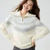 Suéter de Cachemira de Punto Fair Isle Nuevo Otoño/Invierno 2026 para Mujer, Cuello Redondo, Corte Holgado, Estilo Retro, Tejido Versátil