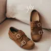 Zapatos Birkenstock de Gamuza Retro con Doble Correa para Mujer 2026 Otoño/Invierno Nuevos Zapatos Individuales Planos de Punta Redonda Versátiles Casuales Perezosos