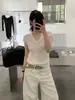 Camisa Polo de Tricô Lã Manga Curta Estilo Coreano Primavera/Verão 2026 para Mulheres Gola U Fina Emagrecedora Versátil Camiseta Top