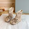 Botines cortos de lazo estilo coreano para niña 2026 otoño e invierno nuevos zapatos de una sola suela zapatos de princesa de gamuza para niños botas de suela blanda para bebé