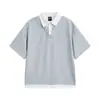 Verano Nuevo Japonés Retro Camiseta Falsa de Dos Piezas Suelta con Solapa Camisa Polo de Manga Corta para Hombre T96238
