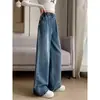 Jeans para mujer de talla grande para primavera y otoño, nuevo estilo para mujeres de talla grande, pantalones rectos holgados, adelgazantes, cintura elástica, pantalones de pierna ancha de moda