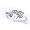 Anillo Abierto de Plata de Ley 925, Elegante y Lindo Anillo de Mariposa con Diamantes, Joyería de Plata de Ley Moda Estilo Coreano para Mujeres al por Mayor