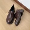 Mocasines de Piel de Vaca de Boca Profunda de 5 cm para Mujer con Velcro, Zapatos Versátiles de Cuero Suave de Suela Gruesa Estilo Británico con Tacones Gruesos
