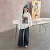 Conjunto de Sudadera Pulóver Casual de Dibujos Animados Nuevo para Otoño 2026 para Niñas, Top Holgado, Pantalones de Pierna Ancha de Mezclilla, Pantalones Largos