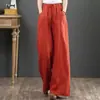 Pantalones de Pierna Ancha de Algodón y Lino de Verano Sueltos de Talla Grande para Mujer, Estilo Literario y Occidental, Cintura Alta, Pierna Recta, Caída, Pantalones Casuales