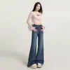 Jeans acampanados micro de estilo retro europeo y americano para chica hot, gruesos con terciopelo, para mujer, cintura alta, elásticos, adelgazantes, versátiles, pantalones largos, pantalones de herradura
