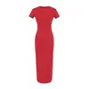 Vestido largo ajustado liso de estilo americano para el verano de 2026, nuevo de Kardashian, cuello redondo, manga corta, elástico bodycon