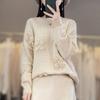 Indústria pesada crochê outono e inverno Nova cashmere mulheres pescoço redondo oco solto emagrecedor suéter fundo malha engrossado