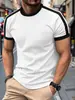Camiseta Nueva de Verano para Hombre Transfronteriza Amazon Moda Casual Deportiva Combinación de Colores Cuello Redondo Top Básico de Manga Corta
