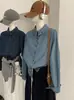 Omalai Design Inspirado Lapela Único Botão Manga Longa Jeans Camisa Início da Primavera Novo Cardigã Cor Sólida Top 6293