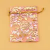 Fornecimento Direto da Fábrica bolsa de organza com fio dourado e estampa de rosa com cordão bolsa para embalagem de joias bolsa para doces de casamento