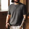 Nueva Camisa de Punto para Hombre Estilo Americano con Cuello Henley Texturizado de Manga Corta, Marca de Moda Otoñal Transpirable para Viajero, Camisa de Jacquard de Manga Corta para Hombre