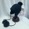 Gorro coreano con orejas de bola de pelo dulce para mujer, moda de otoño e invierno, gorro de lana de punto combinable e informal, gorro cálido Lei Feng
