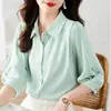 Blusa de Gasa para Mujer, Manga Media, Verano, Manga Tres Cuartos, Profesional, Estilo de Alta Gama, Top de Verano, Entrevista, Manga Cinco Cuartos, Blusa de Color Sólido