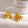 Anillo de Acero Inoxidable con Flor de Oro de 18K Transfronterizo, Estilo de Nicho de Gama Alta, Anillo de Acero de Titanio con Fuegos Artificiales, Anillo Incrustado con Diamantes, No se Desvanece