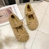 Sapatos Mao Mao Mao Doces Versáteis Femininos Outono e Inverno 2024 Novo Estilo Sapatos de Feijão Bico Redondo Boca Rasa Salto Baixo Sapatos Planos