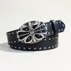 Cinto com Fivela Cruzada Rebite Couro Estilo Punk Retrô Cinto para Jeans Unissex Cinto Casual