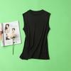 Camiseta Regata de Tricô de Seda de Verão com Gola Redonda Pequena para Usar por Cima, Top Simples Solto de Seda de Amora para Mulheres de Meia-Idade