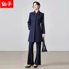 Abrigo de Lana Negro Cálido Profesional para Invierno 2026, Longitud Media por Encima de la Rodilla, Ropa de Trabajo para Joyería, Abrigo de Lana para Mujer