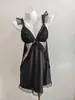 Pijama de Seda de Hielo para Mujer, Conjunto de Camisón de Tirantes Negro con Lazo para Verano, Estilo Sexy Delgado, Ropa de Casa para Chicas, Estilo Puro Deseo