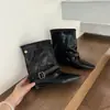 Botas de Pantalón Negras con Tacón Grueso y Punta Cuadrada para Mujer 2026 Otoño/Invierno Nuevas Botas de Jinete con Hebilla Retro Botines para Viajes de Vacaciones