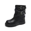 Botas de Media Caña con Tacón Grueso y Punta Fina Estilo Coreano para Mujer Correa con Doble Hebilla Negras Versátiles Botas de Jinete Suela Gruesa que Aumenta la Altura Botines Botas de Mujer