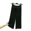 Calças modal de três quartos pantalona para mulheres, calças finas de pijama para casa de verão, calças casuais versáteis de cor sólida, calças largas para casa
