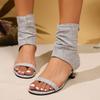 2025 primavera y otoño nueva moda punta redonda tacón alto sandalias zapatos de mujer tela tacón fino sandalias talla grande comercio exterior