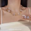 Collar Pendientes de Zirconia Morada para Mujer Estilo Palacio Retro Vintage Europeo y Americano Exagerado Resistente Cadena para Clavícula Vestido de Moda