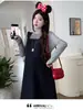 Traje Dulce de Maternidad 2025 Nuevo Otoño Falda de Tirantes Suelta con Volantes + Top de Manga Larga de Lunares Conjunto de Dos Piezas