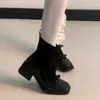 Botas Súper Suaves de Celebridad de Internet de Moda Dopamina Elegantes Adelgazantes 2026 Botas de Tobillo con Tacón Grueso Adelgazantes Mary Jane de Retazos Tipo Calcetín para Mujer