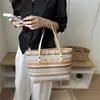 2026 Nuevo Bolso de Mano Tejido Arcoíris para Mujer, Bolso de Hombro de Gran Capacidad, Bolso Versátil para el Trabajo, Moderno Bolso de Paja Rayado