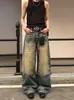 Pantalones vaqueros vintage de estilo callejero Americano desgastado, con cierre de botones, corte recto holgado, hasta el suelo, pantalones modernos unisex