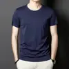 Exclusivo fabricante transfronterizo al por mayor camiseta de verano fina ajustada de manga corta para hombre cuello redondo color liso capa base transpirable rápida