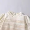Roupa Infantil Estilo Coreano Primavera e Outono Peça Única Renda Manga Longa Novo Gola Redonda Vestido Romper Estiloso Versátil Roupa para Exterior