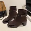 Estilo japonés y coreano - nueva colección 2026 para mujer, botines ajustados con tacón grueso, zapatos de tacón alto otoño/invierno para mamás, botines Martin de otoño para mujer