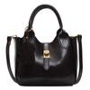 Bolsa Balde de Couro com Cera de Óleo Estilo Britânico Vintage de Nicho Nova Moda Versátil Elegante Portátil Transversal para Mulheres