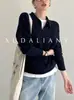M1U Estilo Old Money Tejido de Punto tipo Polo Otoño e Invierno Lana Australiana de Manga Larga Holgado Tejido de Punto para Mujer