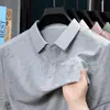 Camisa Polo Estampada Dark Pattern para Hombre, Camiseta de Seda Helada para Verano, Cuello de Solapa de Manga Corta de Negocios, Top Casual de Lujo Ligero para Hombres de Mediana Edad