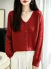 Tricô Feminino Gola V Preguiçoso Caimento Solto Macio Versátil Top Primavera Outono Diário Estilo Elegante Cardigã Simples