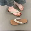 Sandalias Planas de Moda para Mujer 2025 Verano Versión Coreana Simples Versátiles de Dedo Chanclas de Playa de Vacaciones Zapatos de Mujer