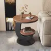 Mesa auxiliar de lujo ligero para sofá de sala de estar, mesa redonda para balcón, de doble capa, de alta gama, simple, mesa pequeña creativa, mesita de noche, mesa de té para el hogar