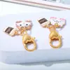 Lindo Colgante de Gato de Metal para Café Llavero Corazón de Niña Antiperdido Estuche para Auriculares AirPods Colgante Decorativo para Memoria USB