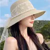 2026 Nuevo Estilo Sombrero de Paja con Ala Ancha y Lazo de Encaje para Mujer Sombrero de Protección Solar de Verano Sombrero para Vacaciones en la Costa Playa