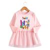 Vestido Infantil Feminino Estilo Novo Primavera e Outono Versão Coreana 2026 Desenho Animado Manga Longa Saia de Renda Moda Bebê Vestido Princesa
