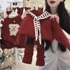Roupas infantis de inverno para meninas Xingyuan Ano Novo, vinho tinto, xale e veludo, terno para meninas, estilo ocidental, coreano, duas peças