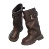 Botas Altas para Niña 2026 Otoño/Invierno Nuevo Estilo Botas de Montar Martin para Niña Suela Suave Forradas de Terciopelo Cálidas Botas Grandes de Algodón