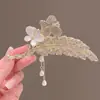 Grampo de Cabelo Metálico Floral Fresco da Moda, Piranha Elegante Coreana com Franja para Penteados, Presilha Tubarão para Mulheres